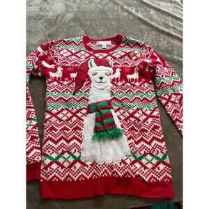 Ugly Christmas Sweater Size M Medium Jolly‎ Sweaters Red Green White Llama